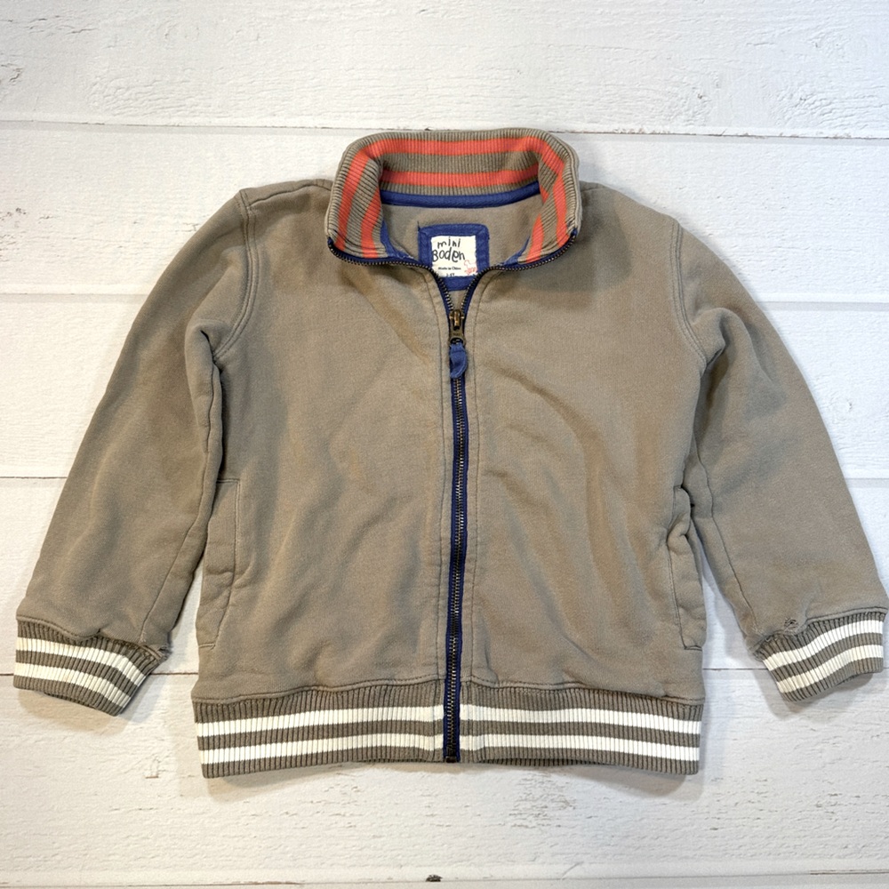 Mini Boden Boys 3-4Y Collared Light Full Zip Jacket Gray Light Brown UK Dog